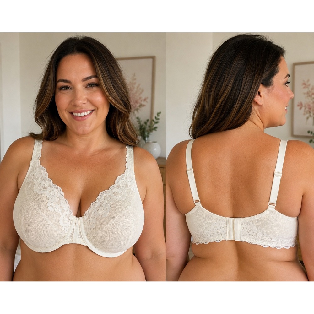 Lilyette by Maidenform 966 Lace Minimizer Bra Ivory 40DD Underwire Unlined